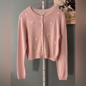 Spring Pink Floral Embroidered Women's Cardigan